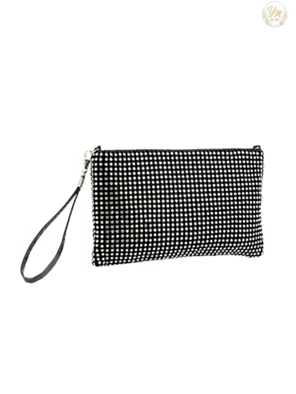 Rhinestone Mesh Wristlet Clutch Evening Bag with Chain Strap